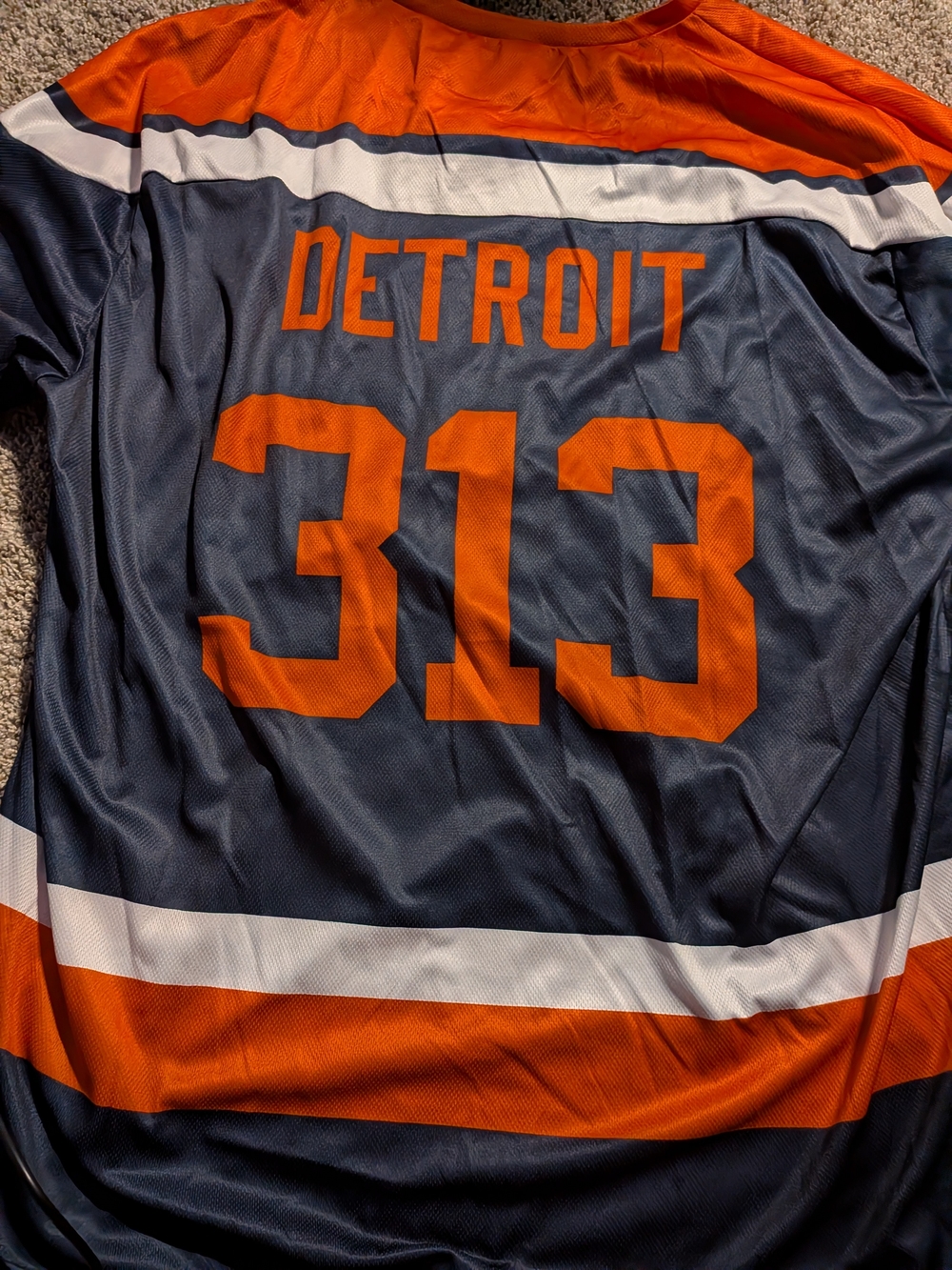 Men's Navy and Orange Detroit D Hockey Jersey - Picture 4 of 4